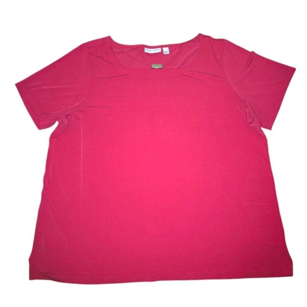 Susan Graver Pink Liquid Knit‎ Accented Neckline Short Sleeve Tunic Size XL